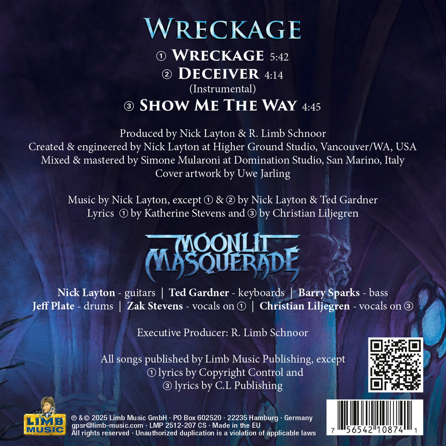 MOONLIT MASQUERADE - Wreckage CD EP 2025 feat. Zak Stevens, Jeff Plate, Barry Sparks + more